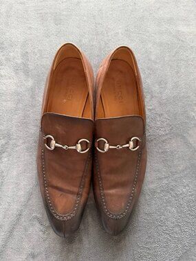 Gucci Horsebit Loafers Men 8 Brown Leather Dress Shoes Italy Slip-On Snaffle